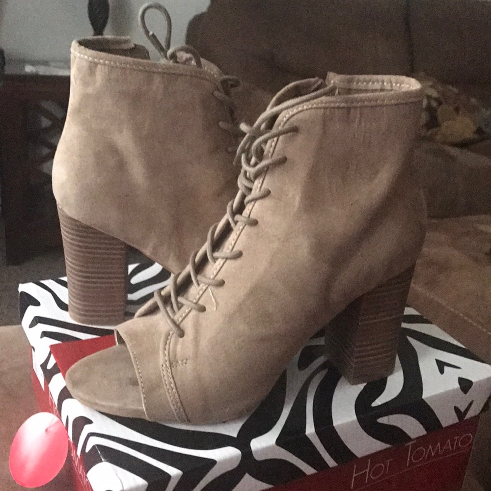 Open Toe Suede Tan Heels